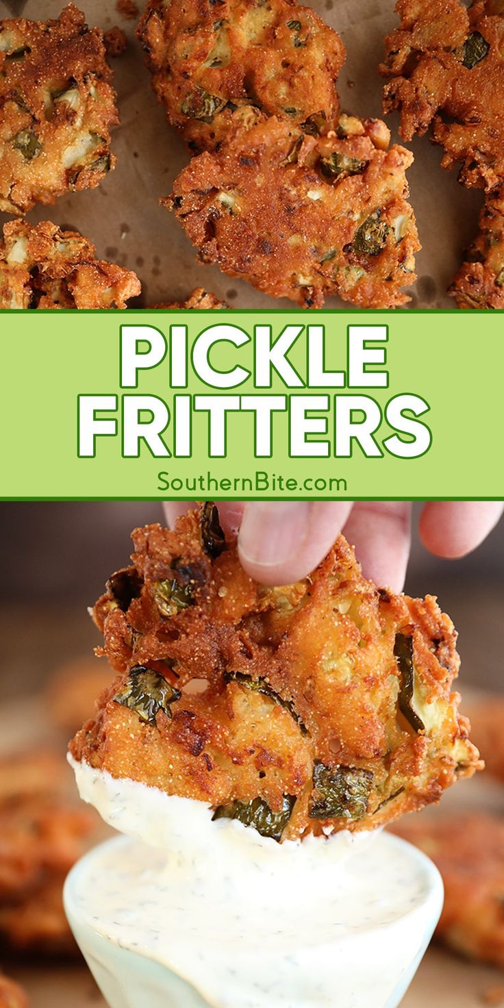 pickle fritters in a small bowl with ranch dressing