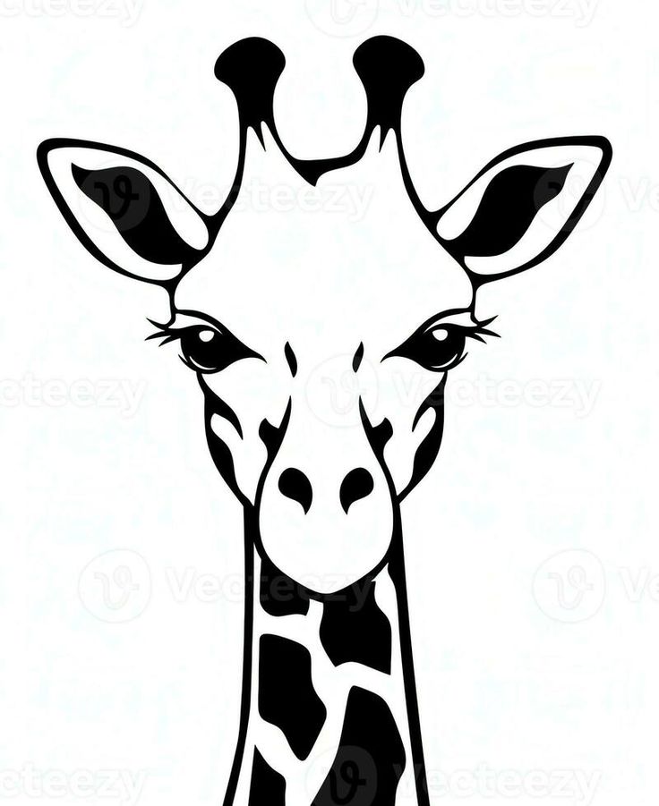 a giraffe's face is shown in this black and white drawing technique