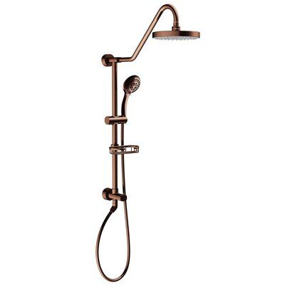 the shower head and handset are shown with an overhead hand showerhead in bronze