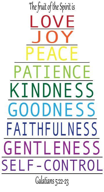 the fruit of the spirit is love, peace, kindness, goodness and goodness in this colorful