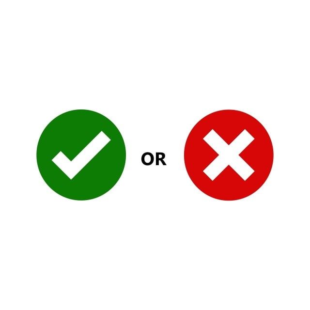 two red and green check mark signs on a white background with the words'or '