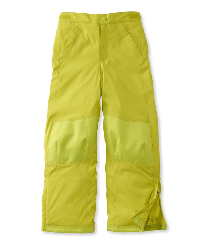 Our best-value kids' snow pants, packed with ThinsulateTM for toasty warmth and reinforced for extra durability. Allows plenty of room for layering. Adjustable waist fits kids of all shapes and sizes and accommodates growth spurts. Wind- and water-resistant 100% polyester dobby. 3MTM ThinsulateTM Insulation polyester. 100% nylon taffeta lining. Machine wash and dry. Internal nylon gaiters keep snow and ice out. Zip vents fit easily over boots for faster on/off. Reinforced at the knees, seat and Functional Parachute Pants For Winter Outdoor Activities, Green Bottoms For Outdoor Winter Activities, Winter Outdoor Parachute Pants, Waterproof Sporty Pants For Winter Sports, Outdoor Winter Full-length Parachute Pants, Waterproof Full Length Winter Pants, Winter Outdoor Full-length Parachute Pants, Waterproof Sporty Skiing Pants, Sporty Waterproof Pants For Winter Sports