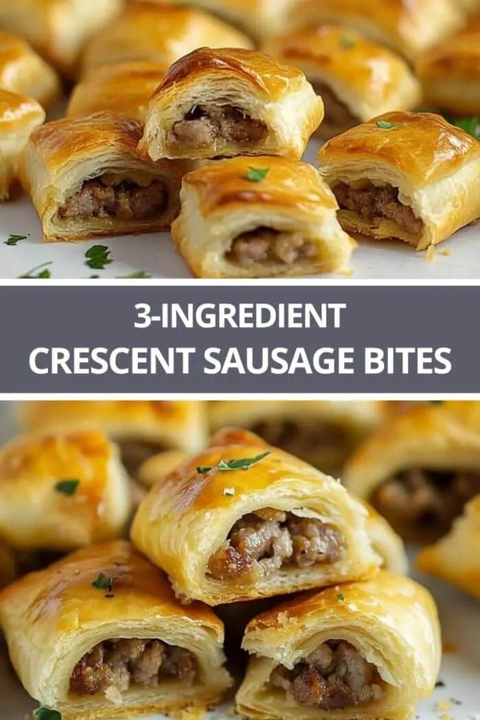 three different views of crescent sausage bites