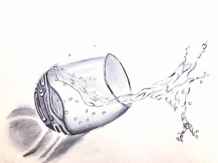 a drawing of a glass with water coming out of it