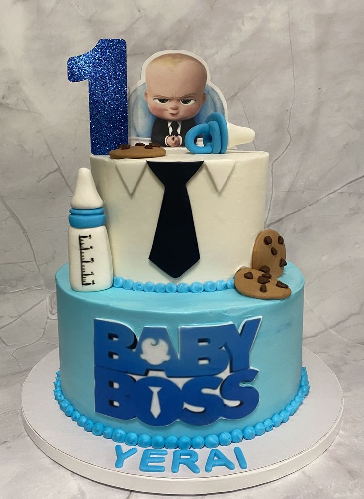 Boss baby Boss Baby Birthday Party Boy Cake, Boss Baby Cake Design, Baby Boss Cake, Baby Cake Design, 1 Year Birthday Party Ideas, Baby Party Themes, Baby Birthday Party Theme, Baby Boy Birthday Cake