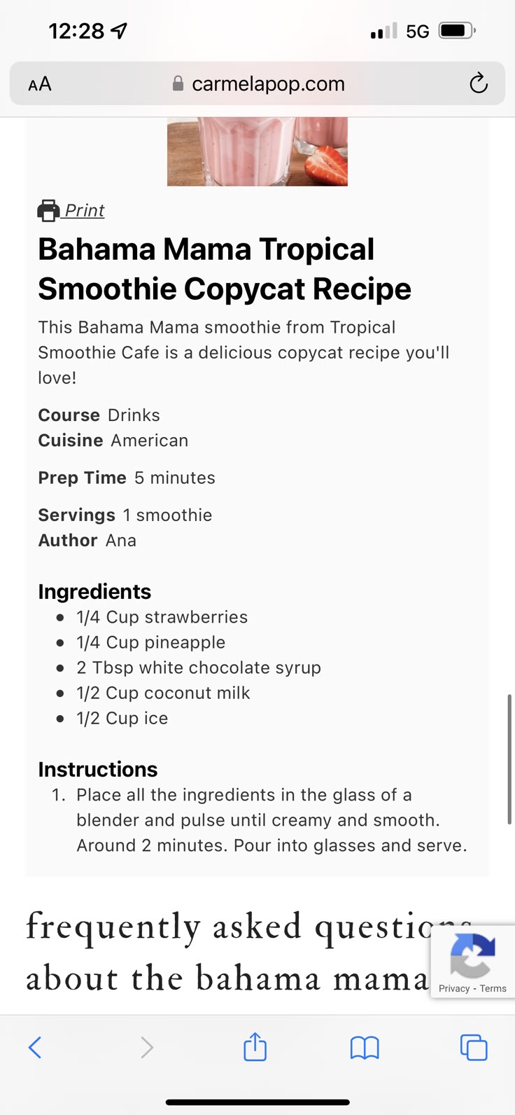 the banana mama tropical smoothie copycat recipe is shown on an iphone screen,