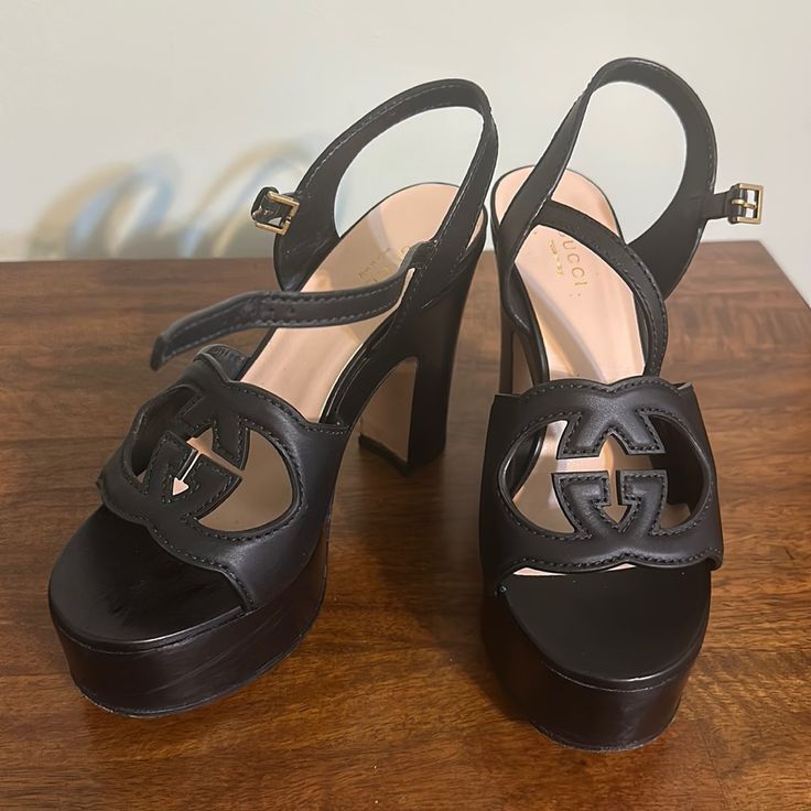 Gucci Size 8 Sandal Heels. Only Worn A Handful Of Times. Retails For $1050+Tax. Gucci Designer Platform Heels, Gucci Platform Heels For Evening, Designer Gucci Platform Heels, Gucci Block Heels With Heel Strap, Gucci Block Heel Heels With Heel Strap, Gucci Black Heels With Sculpted Heel, Gucci Platform Heels For Party, Gucci Heels With Heel Strap And Block Heel, Black Gucci Heels With Sculpted Heel