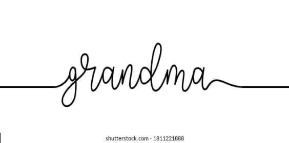 the word grandma written in cursive black ink on a white background with an arrow