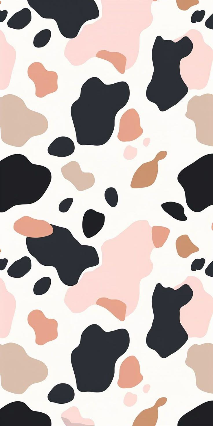 an animal print pattern with black, pink and brown spots on white background for wallpaper