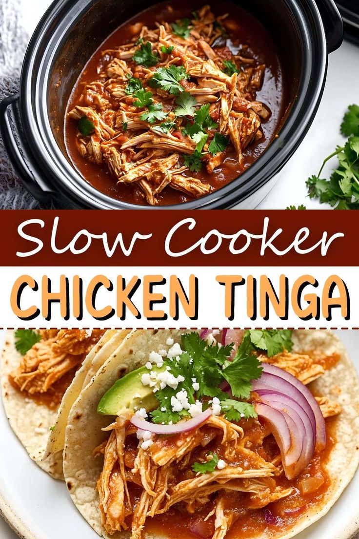 slow cooker chicken tinga with onions and cilantro