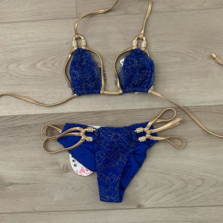 Iykyk! Nwt. Top And Bottom Small. Sold As Set. Fitted Royal Blue Swimwear For Vacation, Fitted Royal Blue Swimwear For Pool, Royal Blue Swimwear For Summer Party, Fitted Gold Swimwear For Beach Party, Fitted Royal Blue Swimwear For Beach, Bunny Blue, Lingerie Outfits, Beach Bunny, Woman Beach