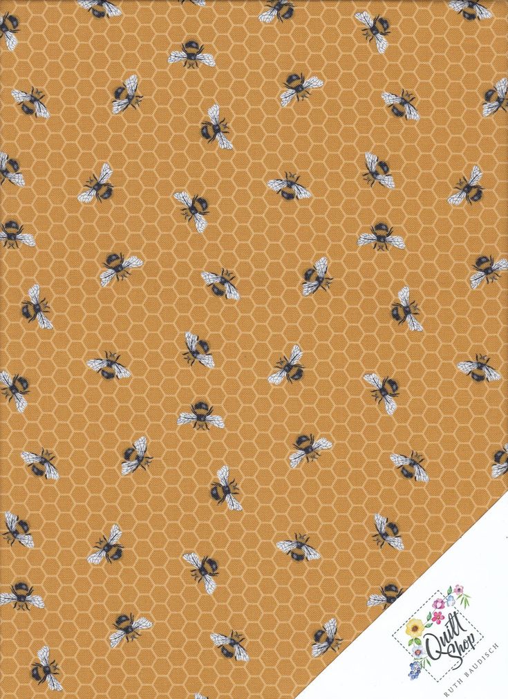 a yellow background with bees and honeycombs