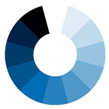 a blue and black color wheel with white circles on the center, in front of a white background