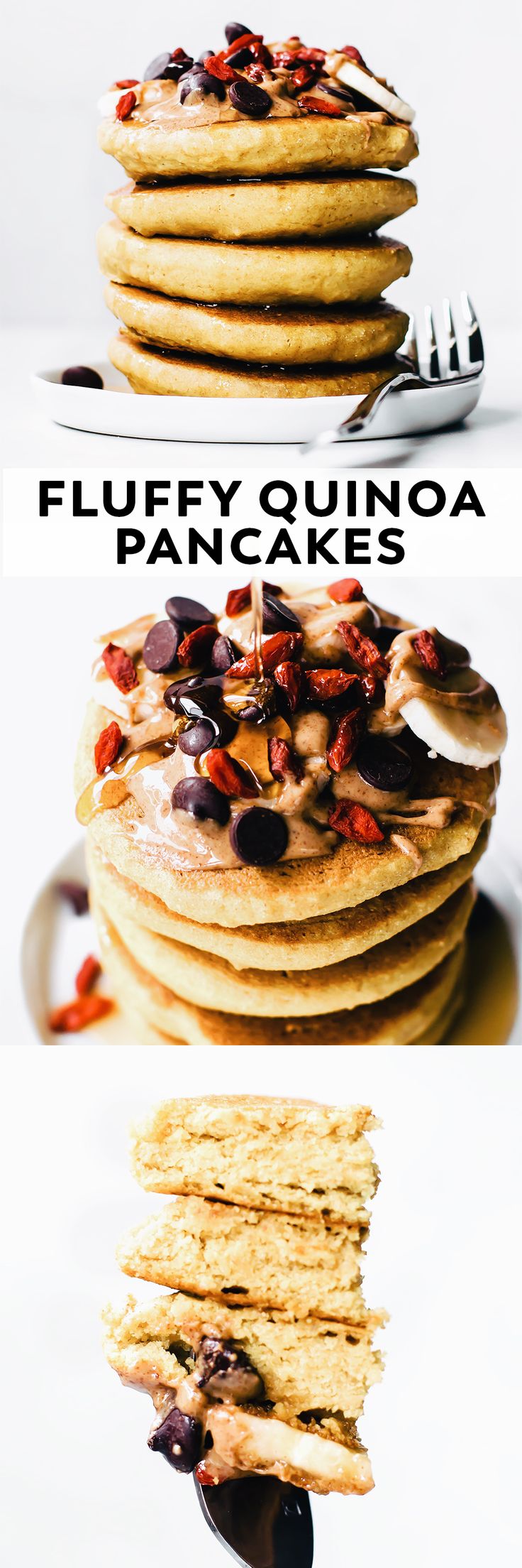 pancakes stacked on top of each other with chocolate chips