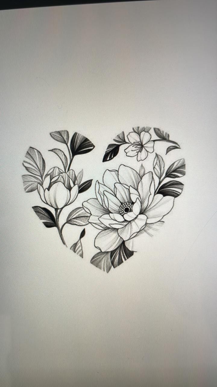 a drawing of flowers in the shape of a heart