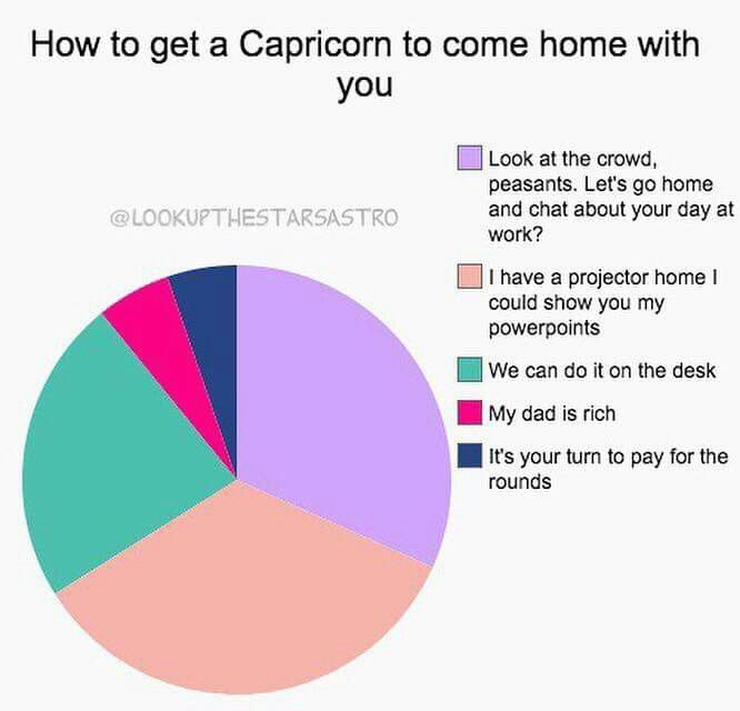 a pie chart with the words how to get a capricon to come home with you