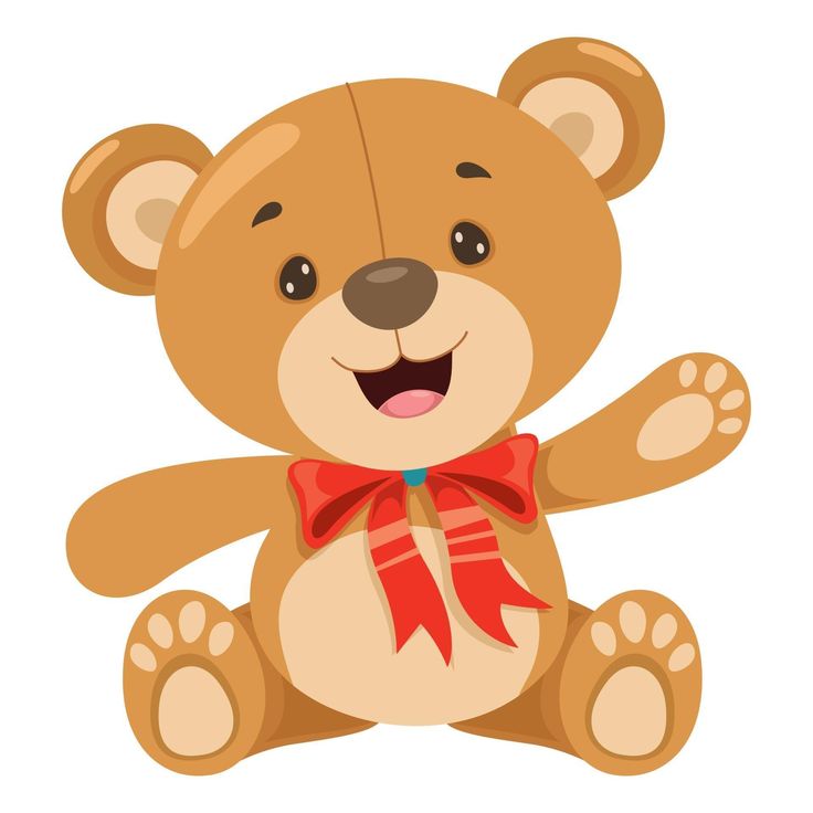 a brown teddy bear with a red bow on it's neck and paws up