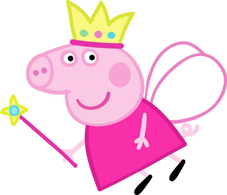 a cartoon pig wearing a crown and holding a wand