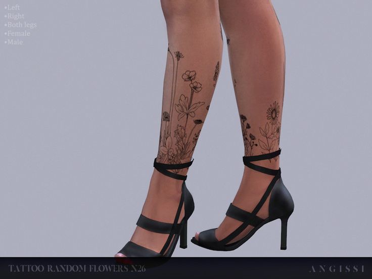 a woman's legs with tattoos and high heels