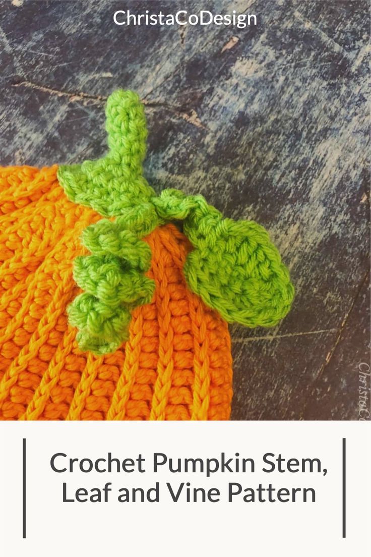 Adding a crochet stem to a pumpkin, complete with curlicue vine and leaf is an easy way to crochet your own fall themed home decor.This crochet leaf, stem and vine pattern work as a topper to an orange crochet beanie for a pumpkin hat too. Crochet Pumpkin Stem And Leaves, Crochet Pumpkin Stem, Crochet Vines, Pumpkin Hats, Pumpkin Hat Pattern, Crochet Pumpkin Hat, Easy Crochet Hat Patterns, Crochet Pumpkins, Crochet Leaf