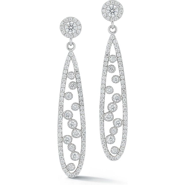 Sofer Jewelry - Open Teardrop Diamond Earrings in 14K White Gold Elegant Teardrop Diamond Earrings Fine Jewelry, Teardrop Diamond Earrings With Elegant Design, Elegant Teardrop Diamond Cut Chandelier Earrings, Luxury Teardrop Diamond Earrings With Halo Design, Elegant Bridal Earrings With Brilliant Cut In Oval Shape, Elegant Oval Brilliant Cut Bridal Earrings, Elegant Oval Bridal Earrings With Brilliant Cut, Formal Dazzling Drop Diamond Earrings, Elegant Long Drop Diamond Cut Earrings