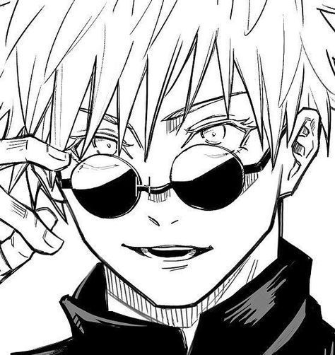 an anime character wearing sunglasses and looking at something with his hand up to his face