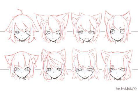 how to draw an anime character's face with different angles and hair styles for the head