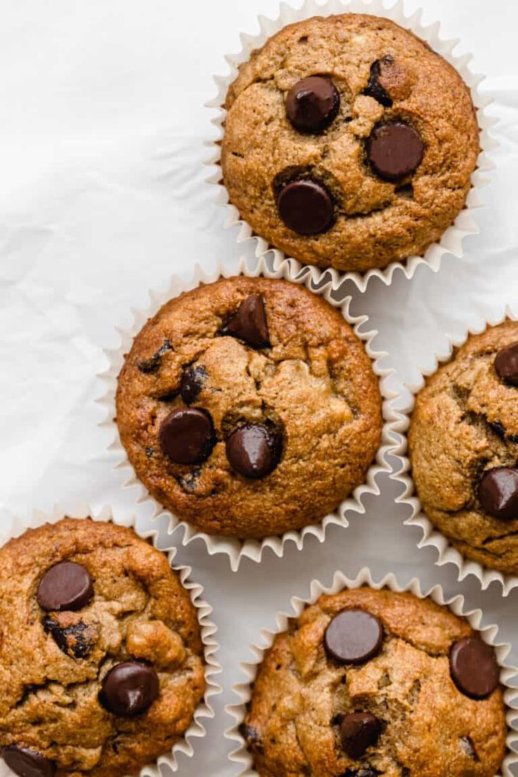 six chocolate chip muffins sitting on top of each other