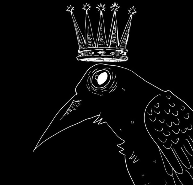 a black and white drawing of a bird with a crown on it's head