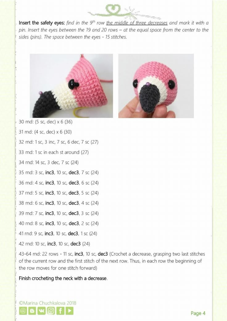 a crocheted bird is shown with instructions to make it's own face