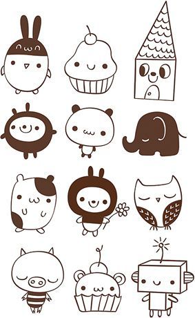 an image of some animals and cupcakes on a white sheet with chinese characters