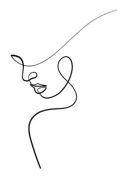 a line drawing of a woman's face with her hair blowing in the wind