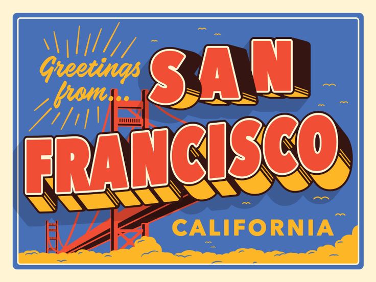 the san francisco sign is shown in red, yellow and blue