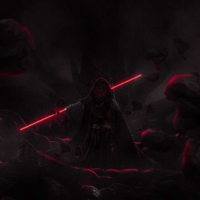 darth vader in the dark with red lights