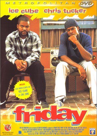 two men sitting next to each other in front of a poster for the movie friday