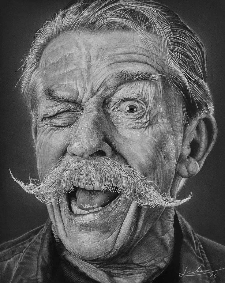 a drawing of an old man with a moustache