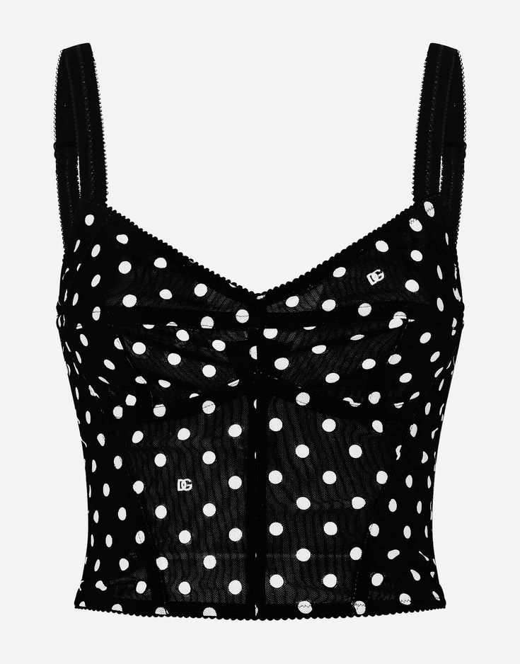 Polka-dot marquisette corset top Dolce And Gabbana Clothes, Corset Top Black, Polka Dots Tops, Structured Corset, Top Bustier, Teen Outfits, Airport Fashion, Print Placement, Bustier Top