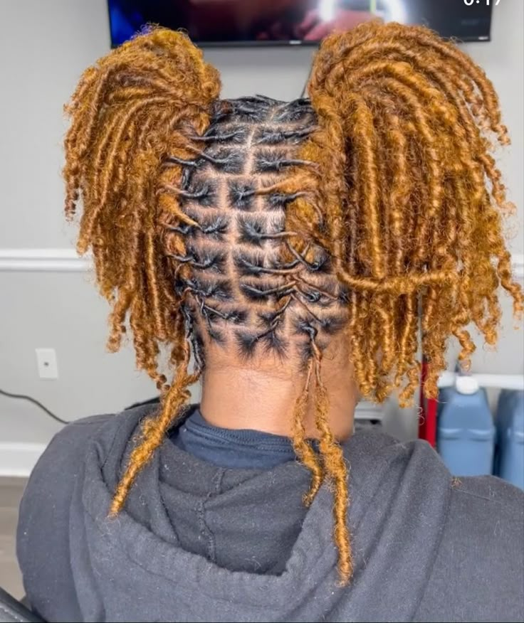 Loc Styles Before Retwist, 2 Ponytails Locs, Pigtail Dreads, Pigtail Loc Styles, Loc Pigtails Style, Loc Versatility, Pineapple Loc Style, Loc Retwist Styles, Dreads Inspiration