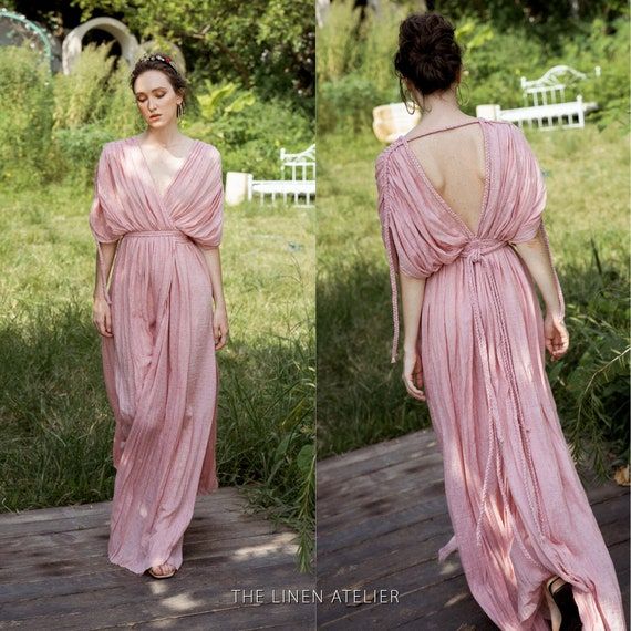 Iris Goddess, Goddess Wedding Dress, Linen Summer Outfits, Goddess Wedding, Dress Goddess, Greek Goddess Dress, Greek Dress, Bridesmaid Dresses Boho, Modest Bridesmaid Dresses