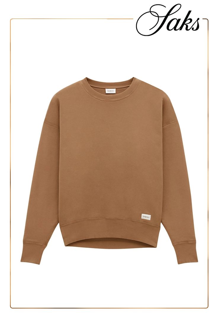 Fleece sweatshirt made with cotton, featuring a crewneck collar, drop shoulders. Crewneck Ribbed trims 100% Cotton Made in Italy Saint Laurent Sweatshirt, Dark Beige, Fleece Sweatshirt, Drop Shoulder, Apparel Accessories, Shirts Tops, Saint Laurent, In Italy, Crew Neck