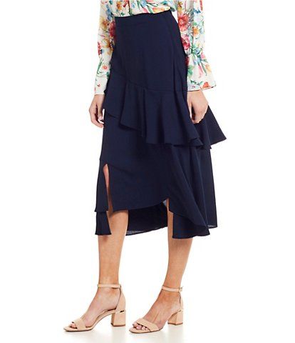 Women's Skirts | Dillard's Chic Summer Midi Denim Skirt, Chic Fitted Knee-length Denim Skirt, Chic Stretch Denim Skirt For Spring, Blue Ruffled Denim Skirt, Chic Midi Pencil Skirt With Ruffles, Chic Knee-length Denim Skirt For Summer, Trendy Knee-length Pencil Skirt For Spring, Chic High-waist Skirt For Brunch, Chic High Waist Skirt For Brunch