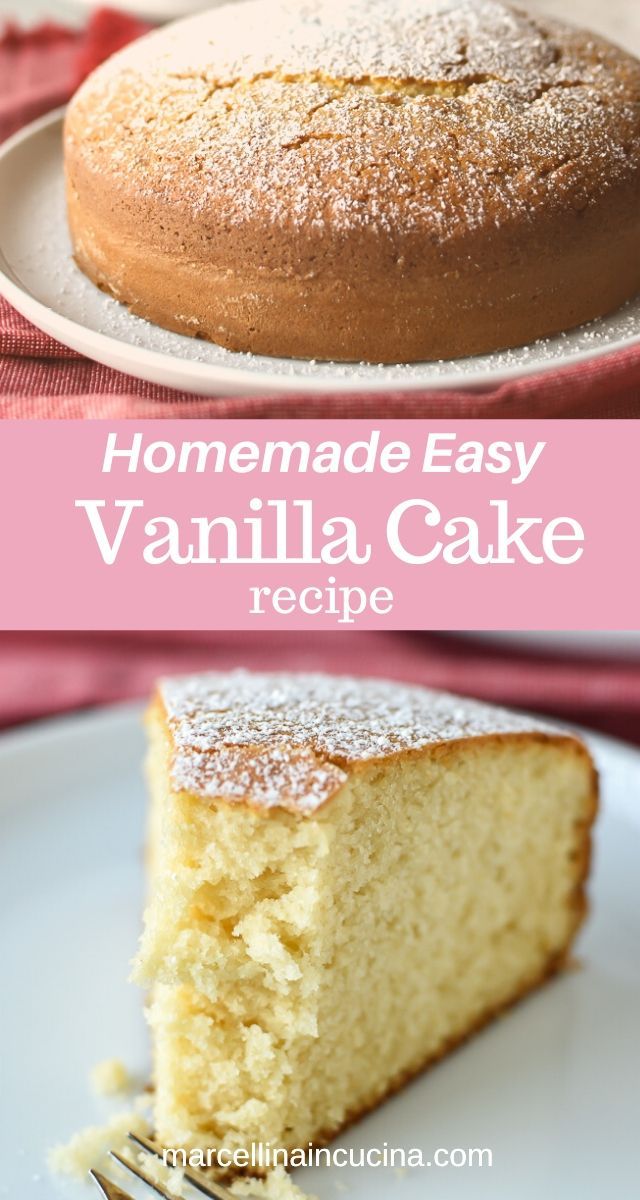 homemade easy vanilla cake recipe on a white plate