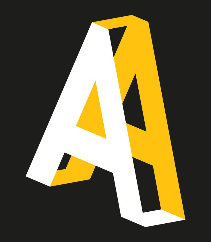 the letter a in yellow and white on a black background