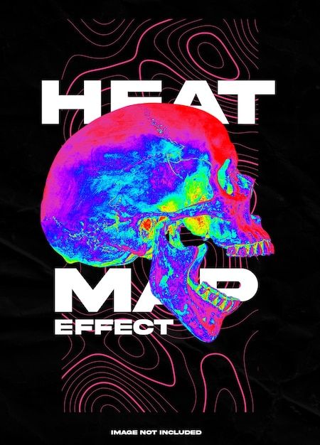 a colorful skull with the words heat map effect on it's face and head