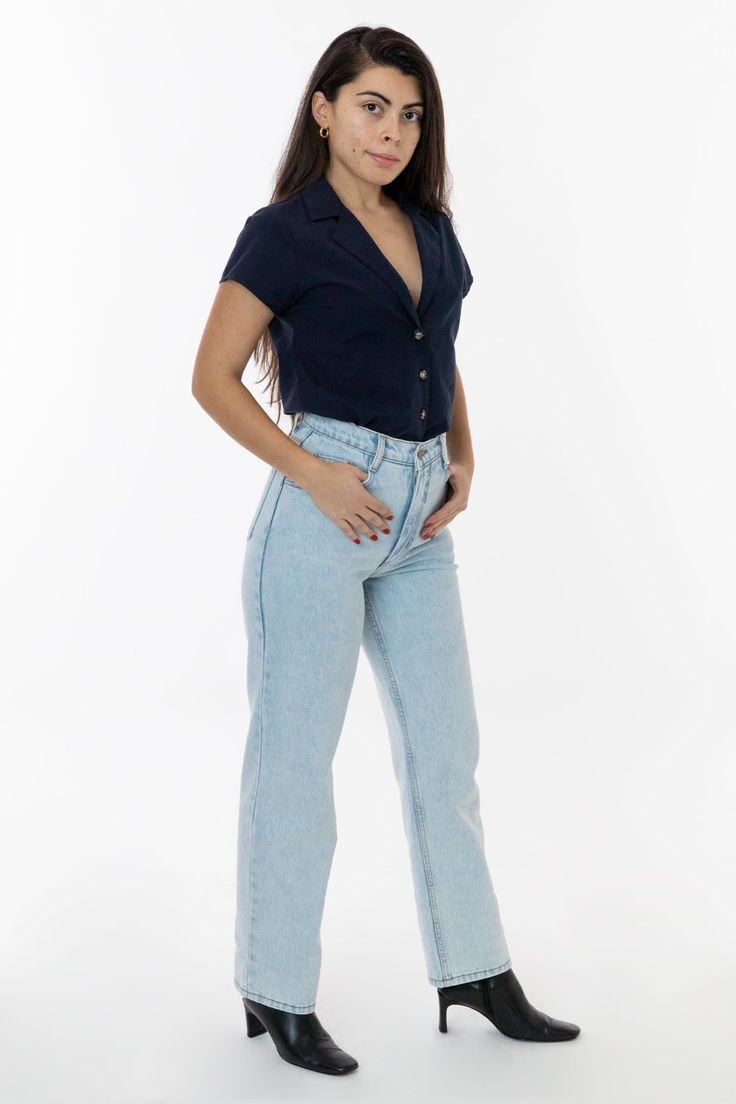 RDNW08 - Straight Leg High Waisted Jean – Los Angeles Apparel 90s Style Jeans, Indigo Denim Jacket, High Waisted Jeans Vintage, High Waisted Jean, Only Jeans, Cute Pants, Sweaters And Leggings, Colored Denim, Daily Outfits