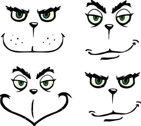 cartoon cat's eyes with different facial expressions and nose shapes, set on white background