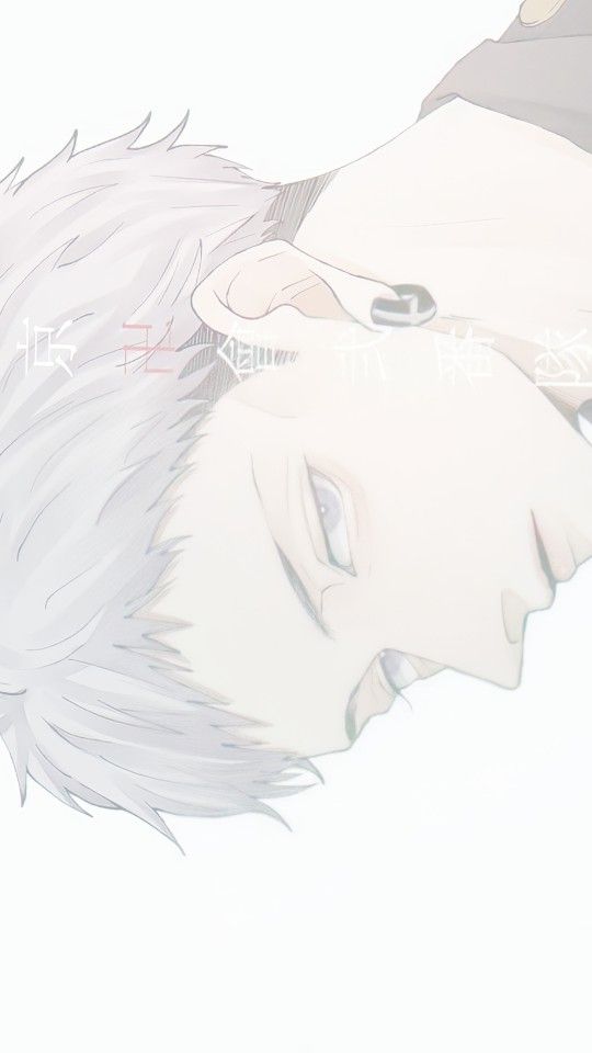 an anime character with white hair and gray eyes