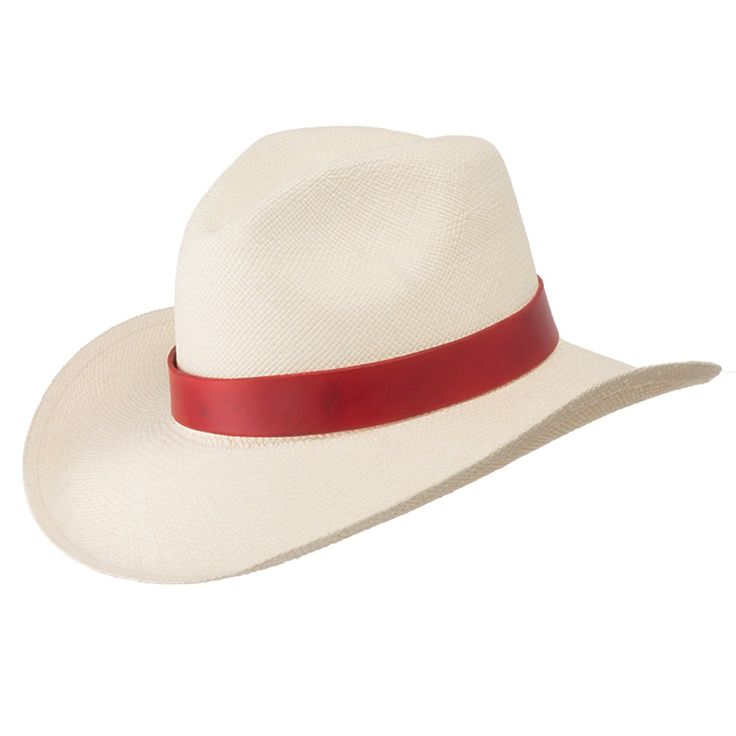 Red Fitted Panama Hat For Rodeo With Flat Crown, Leather Hats For Rodeo In Summer, Leather Hats For Summer Rodeo, Leather Hat Bands For Ranch In Summer, Leather Hat Bands For Summer Ranch Events, Leather Hat Bands For Summer Ranch, Classic Summer Ranch Hat Bands, Fitted Leather Summer Hat, Adjustable Classic Straw Hat For Ranch