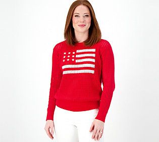 You'll proudly wear this patriotic sweater that's sure to become the season's most saluted style. From the Joan Rivers Classics Collection®. Red Cardigan Sweater, American Flag Sweater, Leopard Cardigan, Oversized Sweater Cardigan, Merry Christmas Images, Navy Blue Sweater, Red Cardigan, Joan Rivers, Grey Knit Sweater