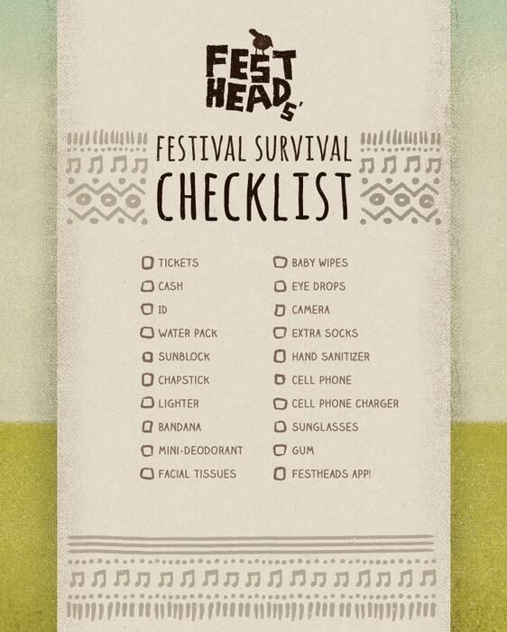 the festival survival checklist is displayed in front of a green and white background with black writing